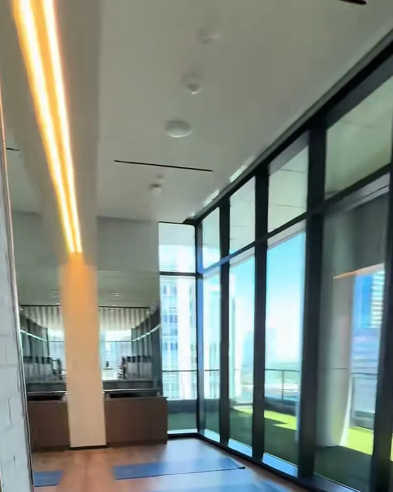 An amenity space in a new Austin building, from a video tour